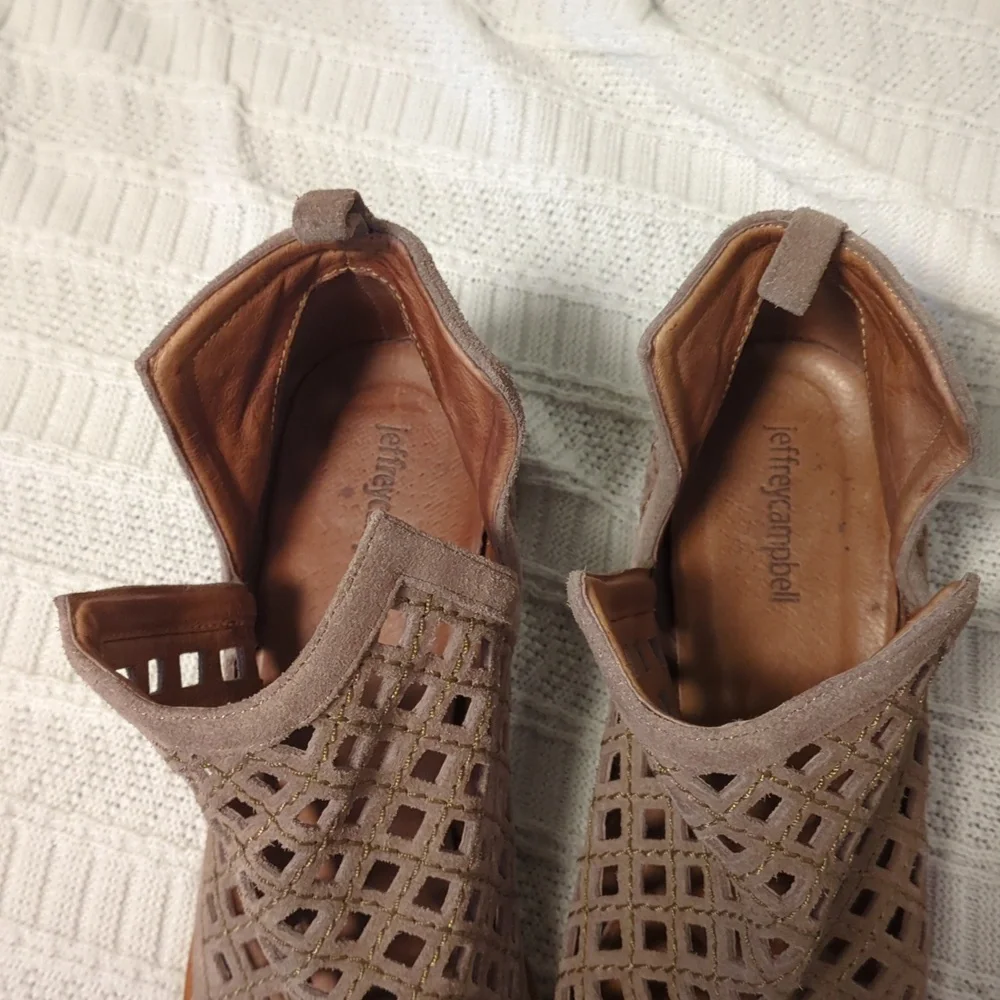 Jeffrey Campbell Taggart Suede Cutout Booties Wooden Block Heel